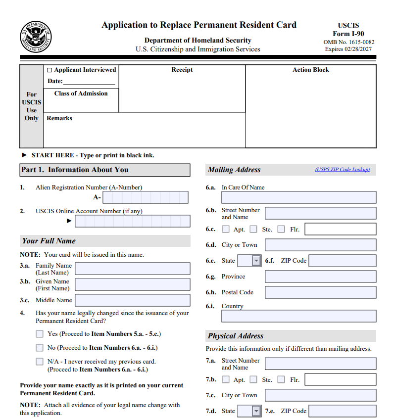 Thay thế thẻ xanh bằng cách nộp đơn I-90